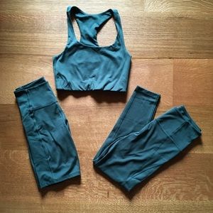 FIVE PIECE SET Girlfriend Collective Moss Legging + Bra PLUS pocket bike short